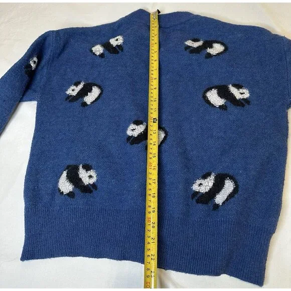 Cider Women’s Round Neckline Panda Knitted Sweater Blue M - Picture 8 of 9